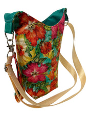 Load image into Gallery viewer, Hibiscus Crossbody Water Bottle Bag w/Cell Phone Pouch, Zipper Pocket and Key Wristlet