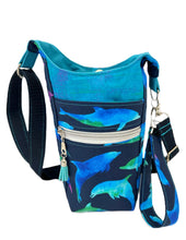 Load image into Gallery viewer, Blue Dolphins Crossbody Water Bottle Bag w/Cell Phone Pouch, Zipper Pocket and Key Fob