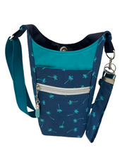 Load image into Gallery viewer, Teal Palms Crossbody Water Bottle Bag w/Cell Phone Pouch, Zipper Pocket and Key Fob