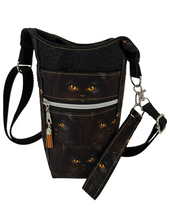 Load image into Gallery viewer, Black Cats Crossbody Water Bottle Bag w/Cell Phone Pouch, Zipper Pocket and Key Fob