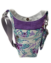 Load image into Gallery viewer, Sharks (Purple) Crossbody Water Bottle Bag w/Cell Phone Pouch, Zipper Pocket and Key Wristlet
