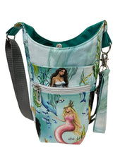 Load image into Gallery viewer, Mermaids Crossbody Water Bottle Bag w/Cell Phone Pouch, Zipper Pocket and Key Fob