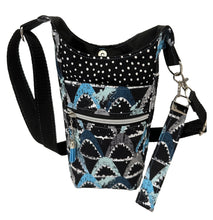 Load image into Gallery viewer, Hungry Sharks Crossbody Water Bottle Bag w/Cell Phone Pouch, Zipper Pocket and Key Fob