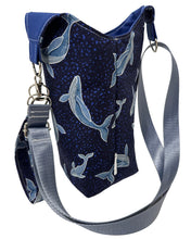 Load image into Gallery viewer, “Oh Whale” Crossbody Water Bottle Bag w/Cell Phone Pouch, Zipper Pocket and Key Wristlet