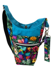 Load image into Gallery viewer, Tropical Birds Crossbody Water Bottle Bag w/Cell Phone Pouch, Zipper Pocket and Key Fob