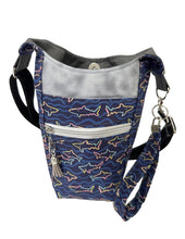 Load image into Gallery viewer, Neon Sharks Crossbody Water Bottle Bag w/Cell Phone Pouch, Zipper Pocket and Key Fob