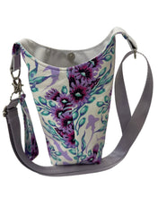 Load image into Gallery viewer, Sharks (Purple) Crossbody Water Bottle Bag w/Cell Phone Pouch, Zipper Pocket and Key Wristlet