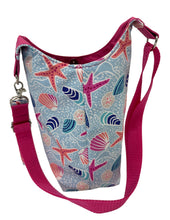 Load image into Gallery viewer, Seashells Crossbody Water Bottle Bag w/Cell Phone Pouch, Zipper Pocket and Key Wristlet