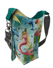 Load image into Gallery viewer, Mermaids Crossbody Water Bottle Bag w/Cell Phone Pouch, Zipper Pocket and Key Fob