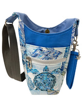 Load image into Gallery viewer, Blue and Teal Ocean Life Crossbody Water Bottle Bag w/Cell Phone Pouch, Zipper Pocket and Key Fob