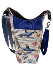 Load image into Gallery viewer, Sharks & Friends Crossbody Water Bottle Bag w/Cell Phone Pouch, Zipper Pocket and Key Wristlet