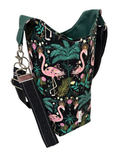 Load image into Gallery viewer, Flamingos and Palms Crossbody Water Bottle Bag w/Cell Phone Pouch, Zipper Pocket and Key Fob