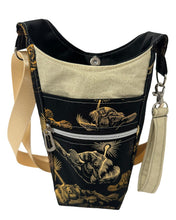 Load image into Gallery viewer, Anglerfish Crossbody Water Bottle Bag w/Cell Phone Pouch, Zipper Pocket and Key Wristlet