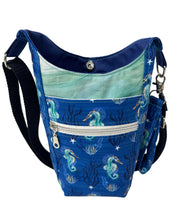 Load image into Gallery viewer, Seahorses Crossbody Water Bottle Bag w/Cell Phone Pouch, Zipper Pocket and Key Fob