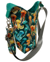 Load image into Gallery viewer, Jellyfish Crossbody Water Bottle Bag w/Cell Phone Pouch, Zipper Pocket and Key Wristlet