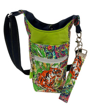 Load image into Gallery viewer, Tiger Paisley Crossbody Water Bottle Bag w/Cell Phone Pouch, Zipper Pocket and Key Fob