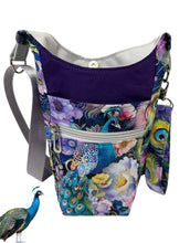 Load image into Gallery viewer, Peacocks Crossbody Water Bottle Bag w/Cell Phone Pouch, Zipper Pocket and Key Wristlet