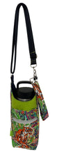 Load image into Gallery viewer, Tiger Paisley Crossbody Water Bottle Bag w/Cell Phone Pouch, Zipper Pocket and Key Fob