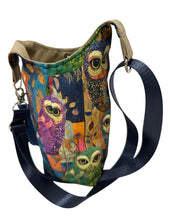 Load image into Gallery viewer, Owls Crossbody Water Bottle Bag w/Cell Phone Pouch, Zipper Pocket and Key Wristlet