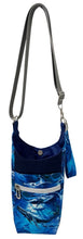Load image into Gallery viewer, Majestic Blue Whales Crossbody Water Bottle Bag w/Cell Phone Pouch, Zipper Pocket and Key Wristlet
