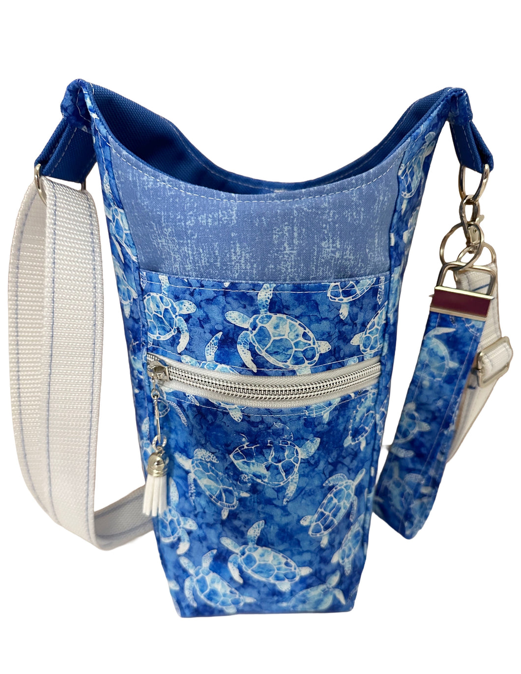 Blue Sea Turtles Crossbody Water Bottle Bag w/Cell Phone Pouch, Zipper Pocket and Key Fob