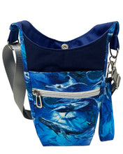 Load image into Gallery viewer, Majestic Blue Whales Crossbody Water Bottle Bag w/Cell Phone Pouch, Zipper Pocket and Key Wristlet
