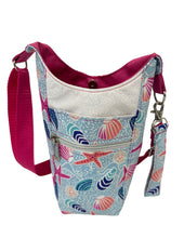 Load image into Gallery viewer, Seashells Crossbody Water Bottle Bag w/Cell Phone Pouch, Zipper Pocket and Key Wristlet
