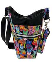 Load image into Gallery viewer, Colorful Cats Crossbody Water Bottle Bag w/Cell Phone Pouch, Zipper Pocket and Key Wristlet
