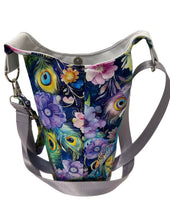 Load image into Gallery viewer, Peacocks Crossbody Water Bottle Bag w/Cell Phone Pouch, Zipper Pocket and Key Wristlet
