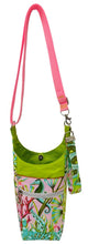 Load image into Gallery viewer, Pink and Lime Green Seahorse Crossbody Water Bottle Bag w/Cell Phone Pouch, Zipper Pocket and Key Wristlet
