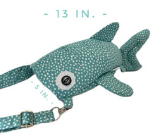 Load image into Gallery viewer, Small Teal and White Spotted Shark Crossbody Bag
