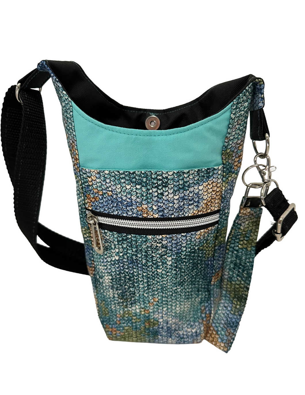 Fish Scales Crossbody Water Bottle Bag w/Cell Phone Pouch, Zipper Pocket and Key Fob