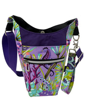 Load image into Gallery viewer, Purple Seahorse Crossbody Water Bottle Bag w/Cell Phone Pouch, Zipper Pocket and Key Wristlet
