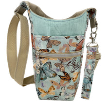 Load image into Gallery viewer, Garden Butterflies: Crossbody Water Bottle Bag w/Cell Phone Pouch, Zipper Pocket and Key Fob
