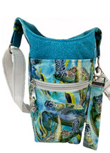 Load image into Gallery viewer, Blue Sea Turtles Crossbody Water Bottle Bag w/Cell Phone Pouch, Zipper Pocket and Key Fob

