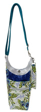Load image into Gallery viewer, Sharks (Deep Blue/Teal) Crossbody Water Bottle Bag w/Cell Phone Pouch, Zipper Pocket and Key Wristlet
