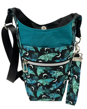 Load image into Gallery viewer, Nighttime Moths Crossbody Water Bottle Bag w/Cell Phone Pouch, Zipper Pocket and Key Wristlet
