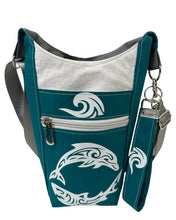 Load image into Gallery viewer, Perfect Ocean Circle Crossbody Water Bottle Bag w/Cell Phone Pouch, Zipper Pocket and Key Wristlet
