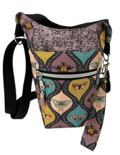Load image into Gallery viewer, Beautiful Moths Crossbody Water Bottle Bag w/Cell Phone Pouch, Zipper Pocket and Key Fob
