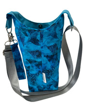 Load image into Gallery viewer, Light Blue Eagle Rays Crossbody Water Bottle Bag w/Cell Phone Pouch, Zipper Pocket and Key Wristlet
