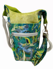 Load image into Gallery viewer, Green Sea Turtles Crossbody Water Bottle Bag w/Cell Phone Pouch, Zipper Pocket and Key Fob
