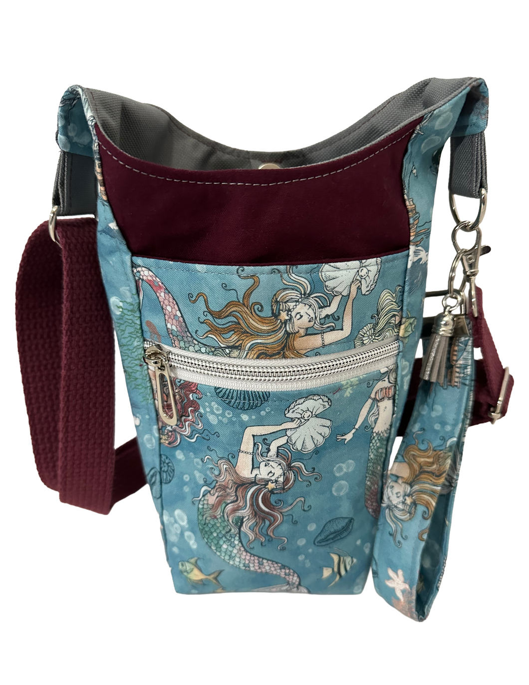 Mermaid Wishes Crossbody Water Bottle Bag w/Cell Phone Pouch, Zipper Pocket and Key Fob
