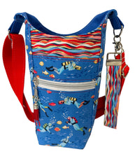 Load image into Gallery viewer, Scuba Divers Crossbody Water Bottle Bag w/Cell Phone Pouch, Zipper Pocket and Key Fob

