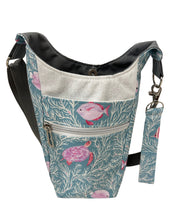Load image into Gallery viewer, Blue and White Sea Life Crossbody Water Bottle Bag w/Cell Phone Pouch, Zipper Pocket and Key Fob
