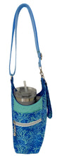 Load image into Gallery viewer, Blue Corals Crossbody Water Bottle Bag w/Cell Phone Pouch, Zipper Pocket and Key Fob
