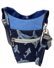 Load image into Gallery viewer, “Oh Whale” Crossbody Water Bottle Bag w/Cell Phone Pouch, Zipper Pocket and Key Wristlet
