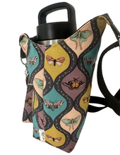 Load image into Gallery viewer, Beautiful Moths Crossbody Water Bottle Bag w/Cell Phone Pouch, Zipper Pocket and Key Fob
