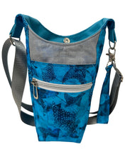 Load image into Gallery viewer, Light Blue Eagle Rays Crossbody Water Bottle Bag w/Cell Phone Pouch, Zipper Pocket and Key Wristlet
