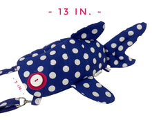Load image into Gallery viewer, Blue and White Polka Dot Shark Crossbody Bag
