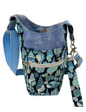 Load image into Gallery viewer, So Many Sea Shells Crossbody Water Bottle Bag w/Cell Phone Pouch, Zipper Pocket and Key Fob
